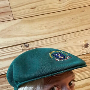 Vintage EUC Royal Troon Golf Club Flat Cap Beret Royal Green Perfect Logo Kangol